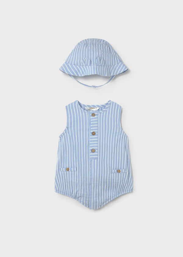 Mayoral Sky Stripe Romper & Hat