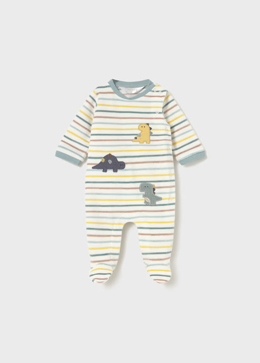 Mayoral Velour Dino Stripe Footie