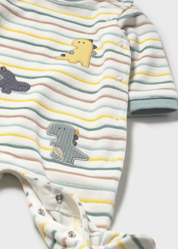 Mayoral Velour Dino Stripe Footie