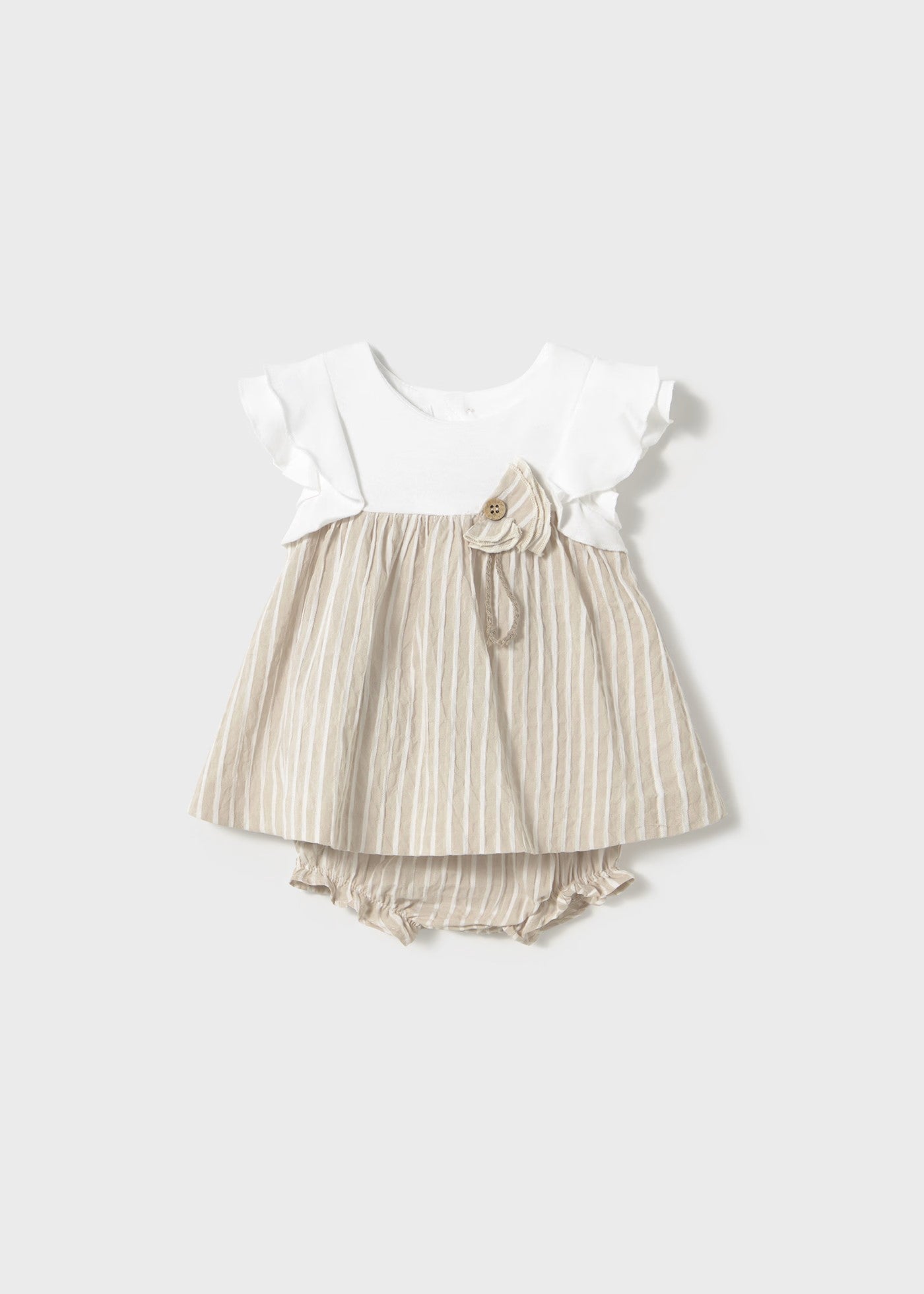 Mayoral Taupe Stripe Flutter Sleeve Dress