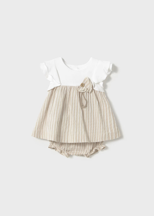 Mayoral Taupe Stripe Flutter Sleeve Dress