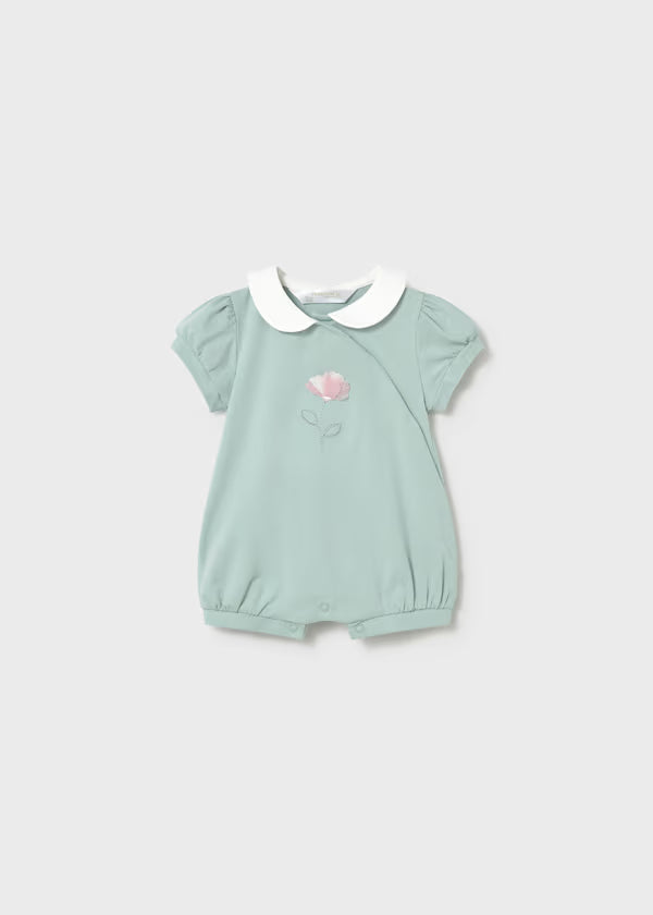 Mayoral Mint Flower Collared Romper