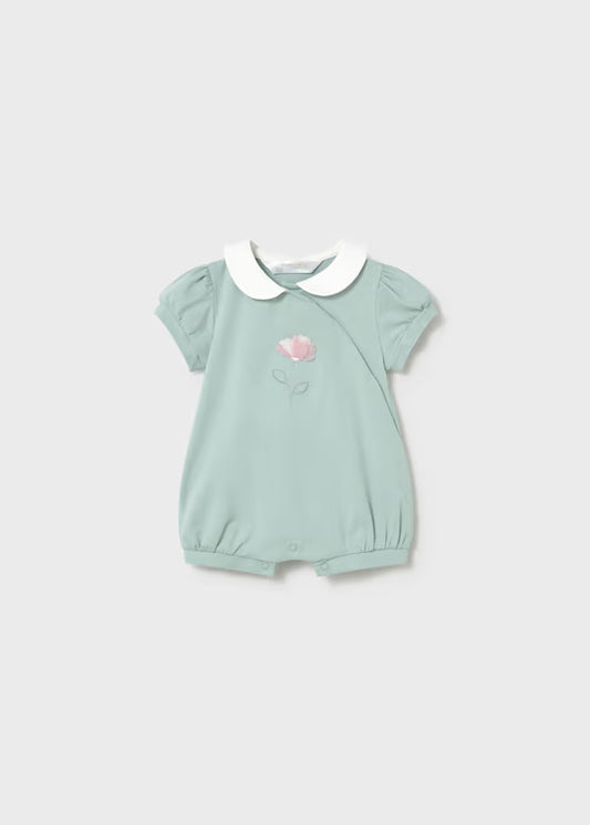 Mayoral Mint Flower Collared Romper
