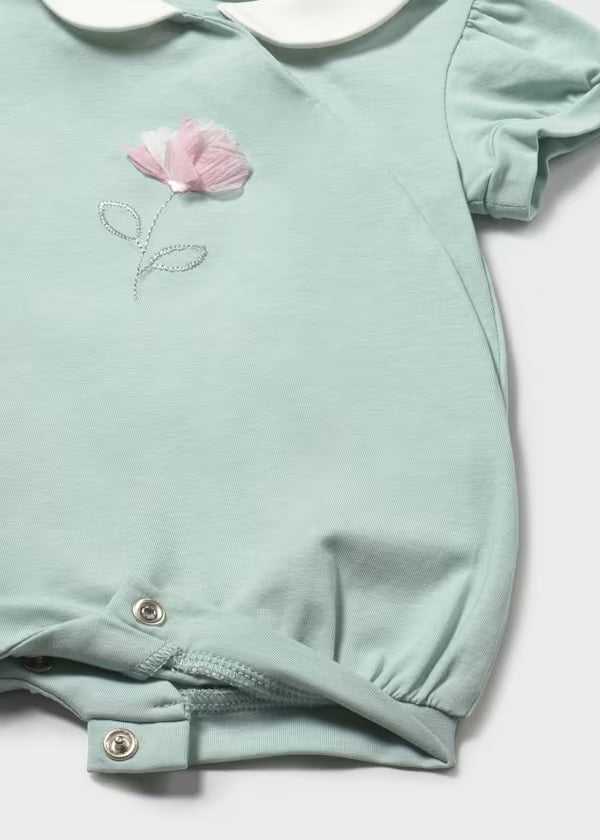 Mayoral Mint Flower Collared Romper