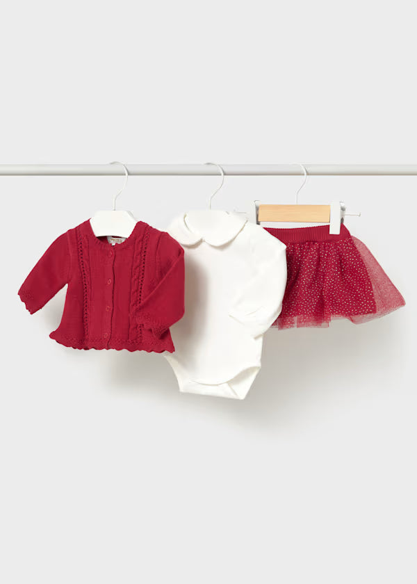 Mayoral Red Tulle Glitter Tutu Set