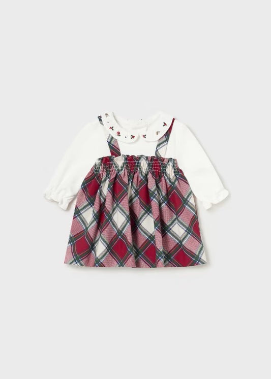 Mayoral Red Plaid Overall Dress