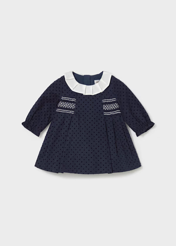 Mayoral Navy Swiss Dot Smocked Dress
