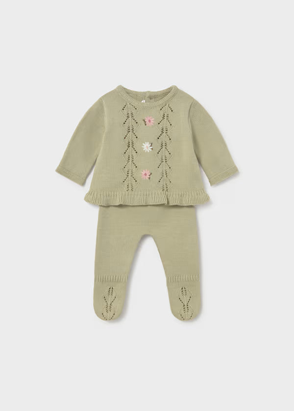 Mayoral Bay Leaf Embroidered Knit Set
