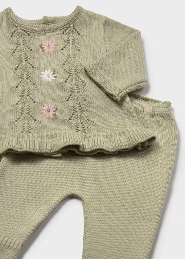 Mayoral Bay Leaf Embroidered Knit Set