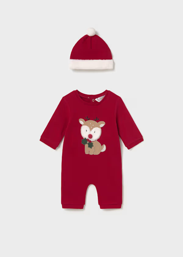 Mayoral Red Reindeer Romper & Hat