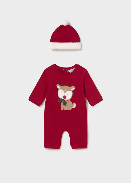 Mayoral Red Reindeer Romper & Hat