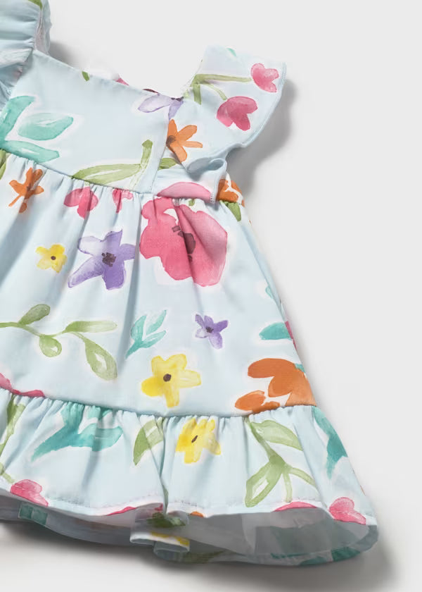 Mayoral Hawaii Blue Floral Print Dress & Bloomer