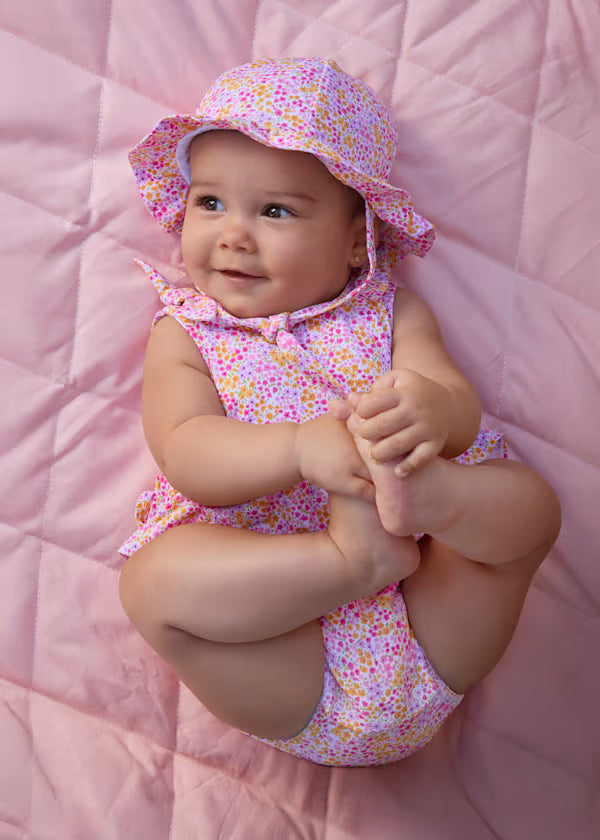 Mayoral Pink Floral Printed Romper & Hat