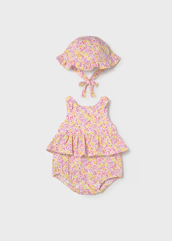 Mayoral Pink Floral Printed Romper & Hat