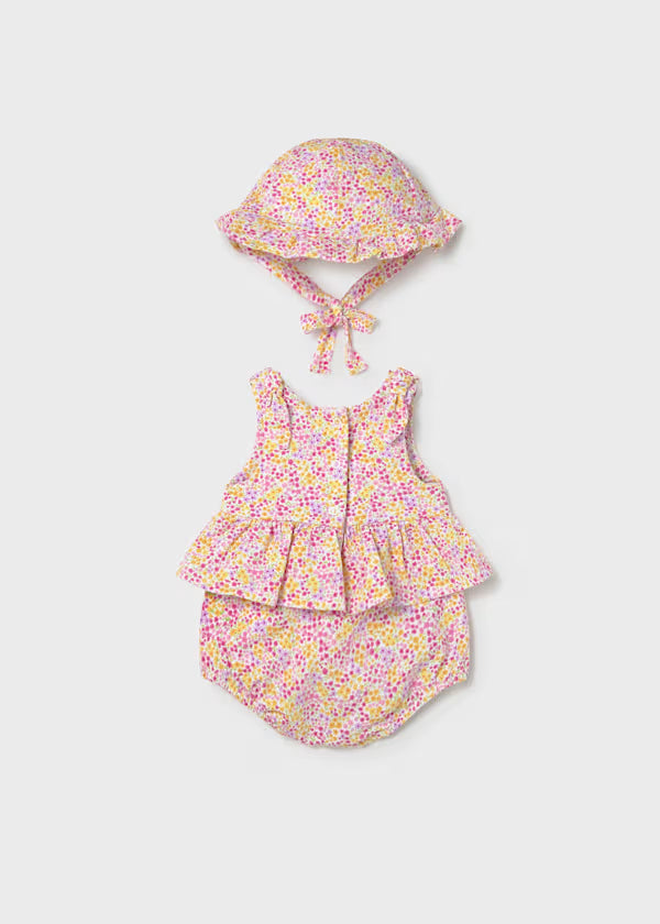 Mayoral Pink Floral Printed Romper & Hat