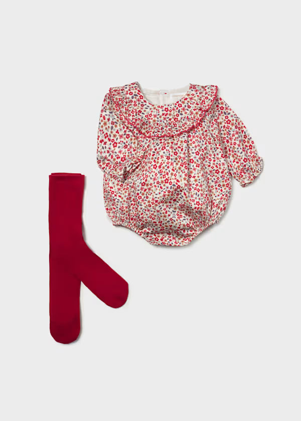 Mayoral Red Floral Romper & Tight Set