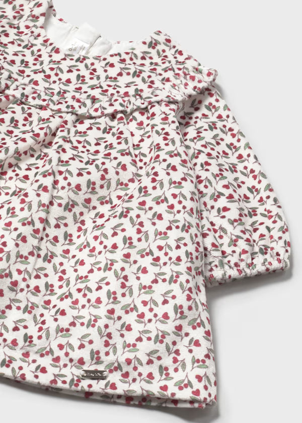 Mayoral Printed Red Floral Velvet Dress