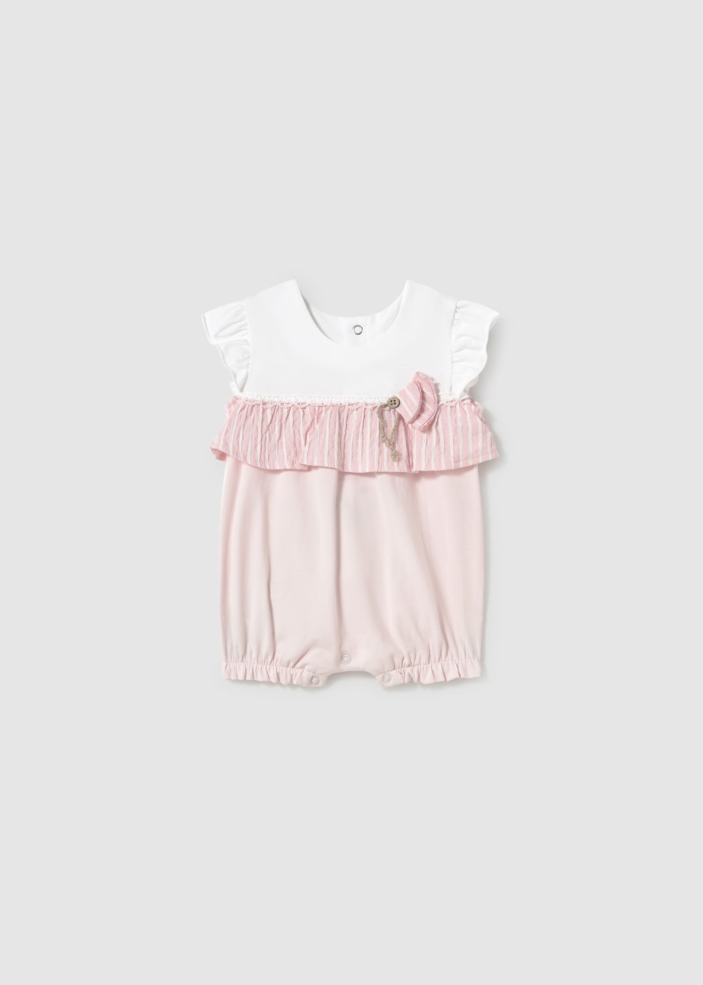 Mayoral Light Pink Stripe Ruffle Romper