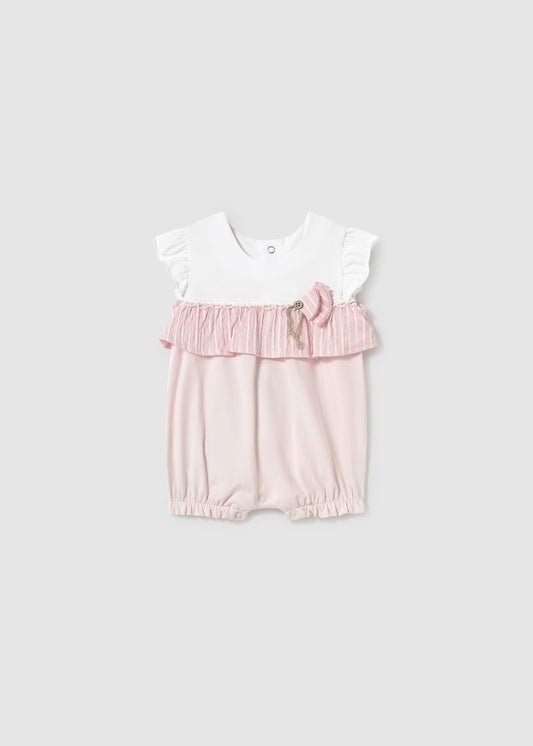 Mayoral Light Pink Stripe Ruffle Romper