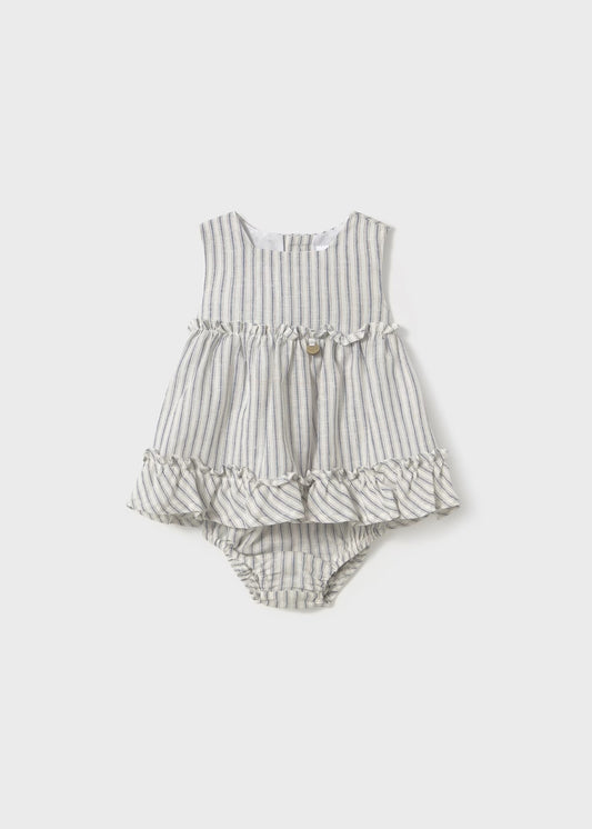 Mayoral Natural Stripe Ruffle Dress