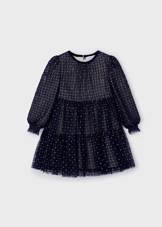 Mayoral Navy Diamond Tulle Dress