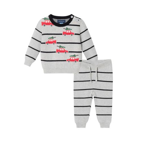 Andy & Evan Stripe Holiday Car Sweater Set