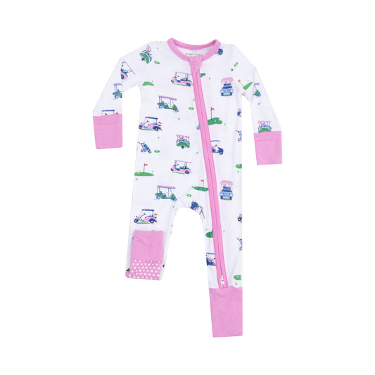 Angel Dear Pink Vintage Golf Cart Zipper Romper
