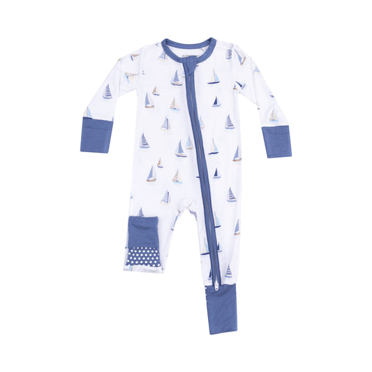 Angel Dear Blue Sailboat Zipper Romper