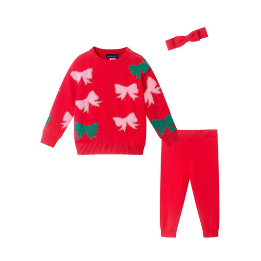 Andy & Evan Red Bow Sweater Knit Set