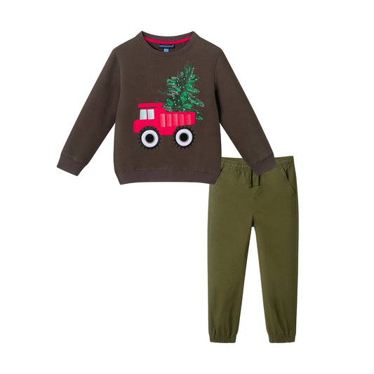 Andy & Evan Holiday Truck Twill Jogger Set