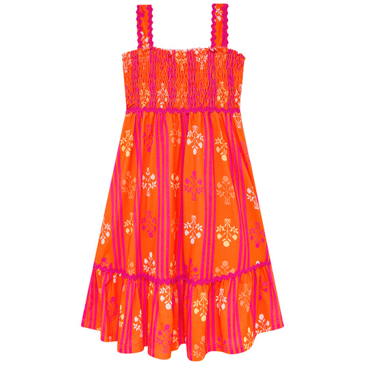 Nanai Citrus Orange Smocked Dress