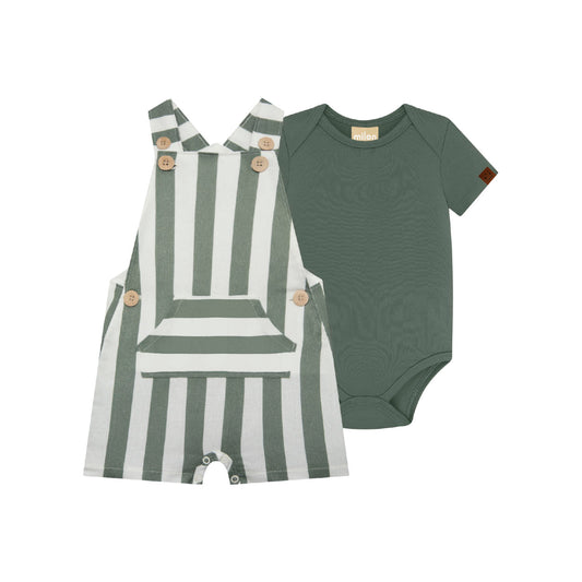 Milon Green Stripe Overall Set