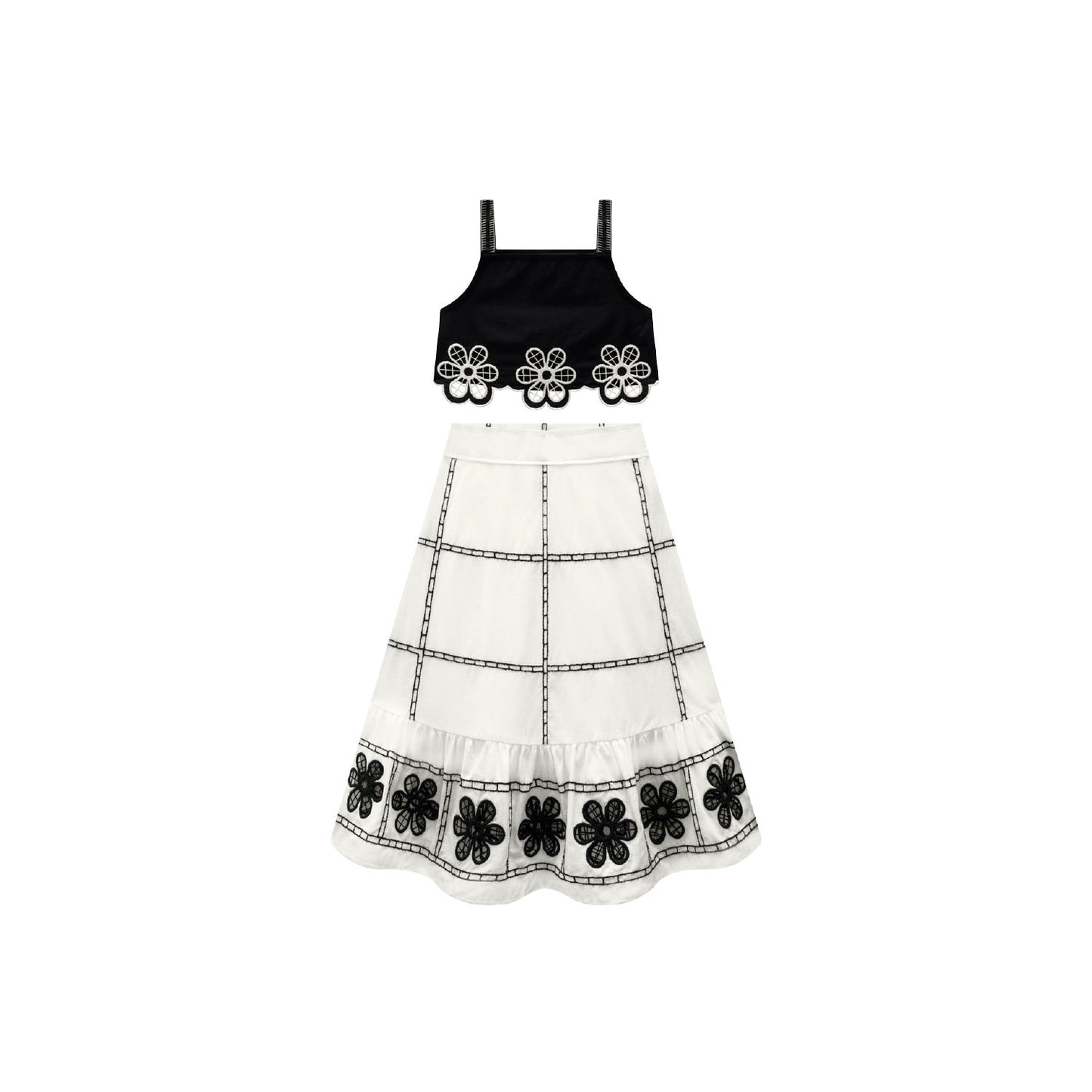 Milon Black & White Laser Cut Skirt Set