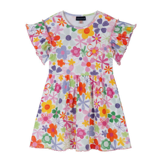 Andy & Evan White Floral Ribbed Dress