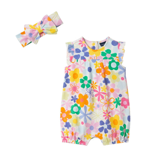 Andy & Evan White Floral Ribbed Romper & Headband