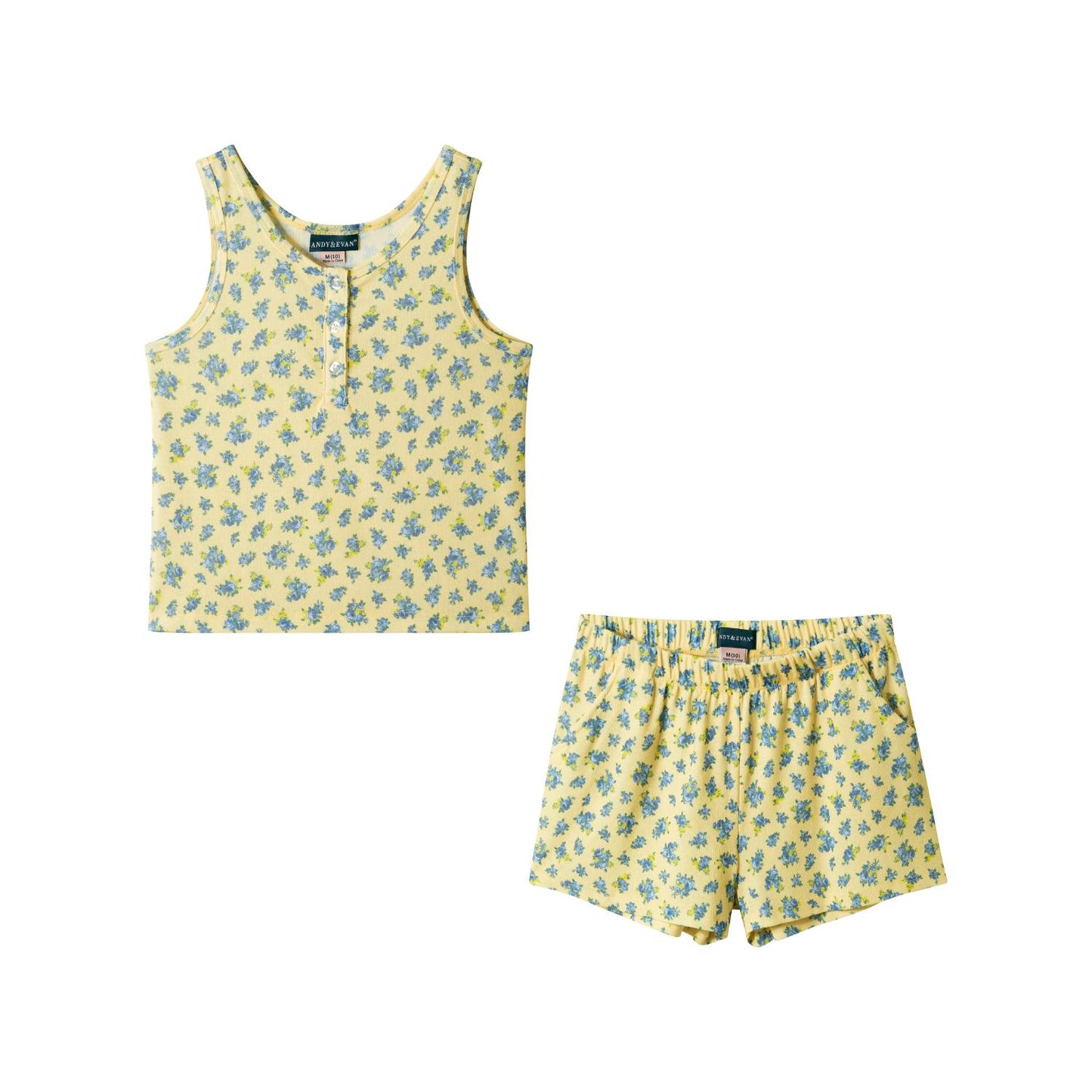 Andy & Evan Yellow Floral Henley Tank Lounge Set