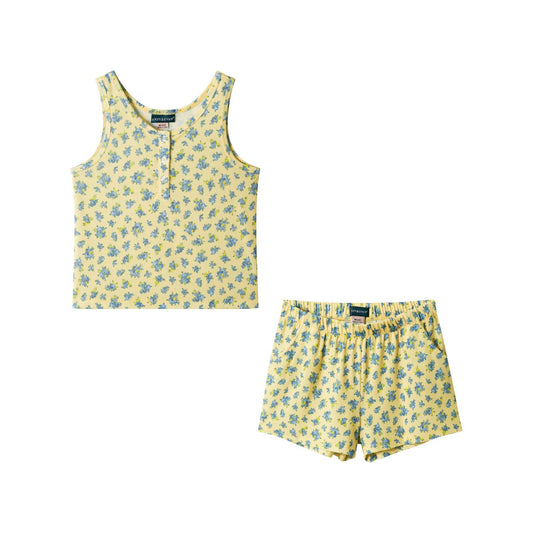 Andy & Evan Yellow Floral Henley Tank Lounge Set