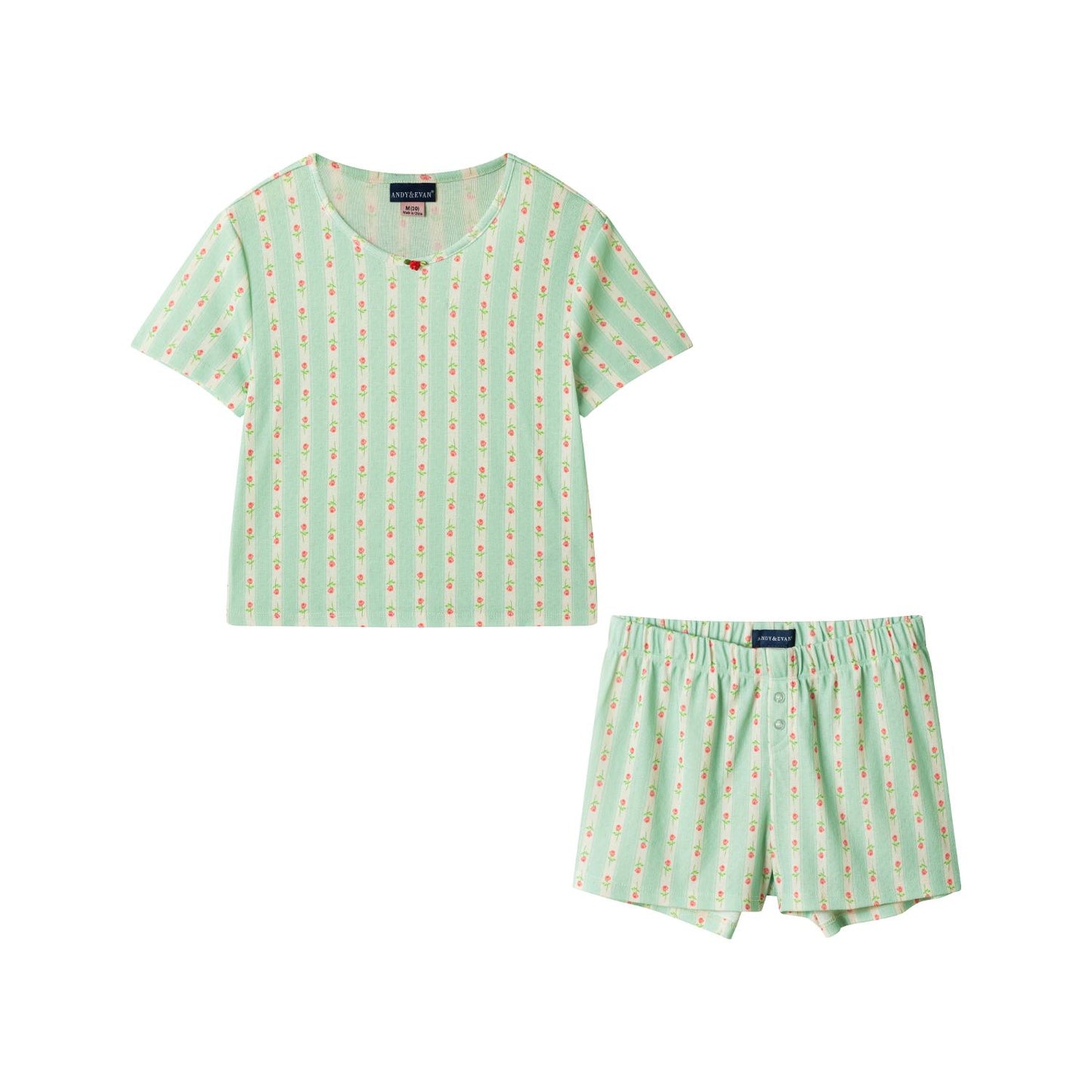 Andy & Evan Green Floral Scoop Neck Boxer Set