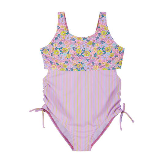 Andy & Evan Purple Floral Side Cut Swimsuit