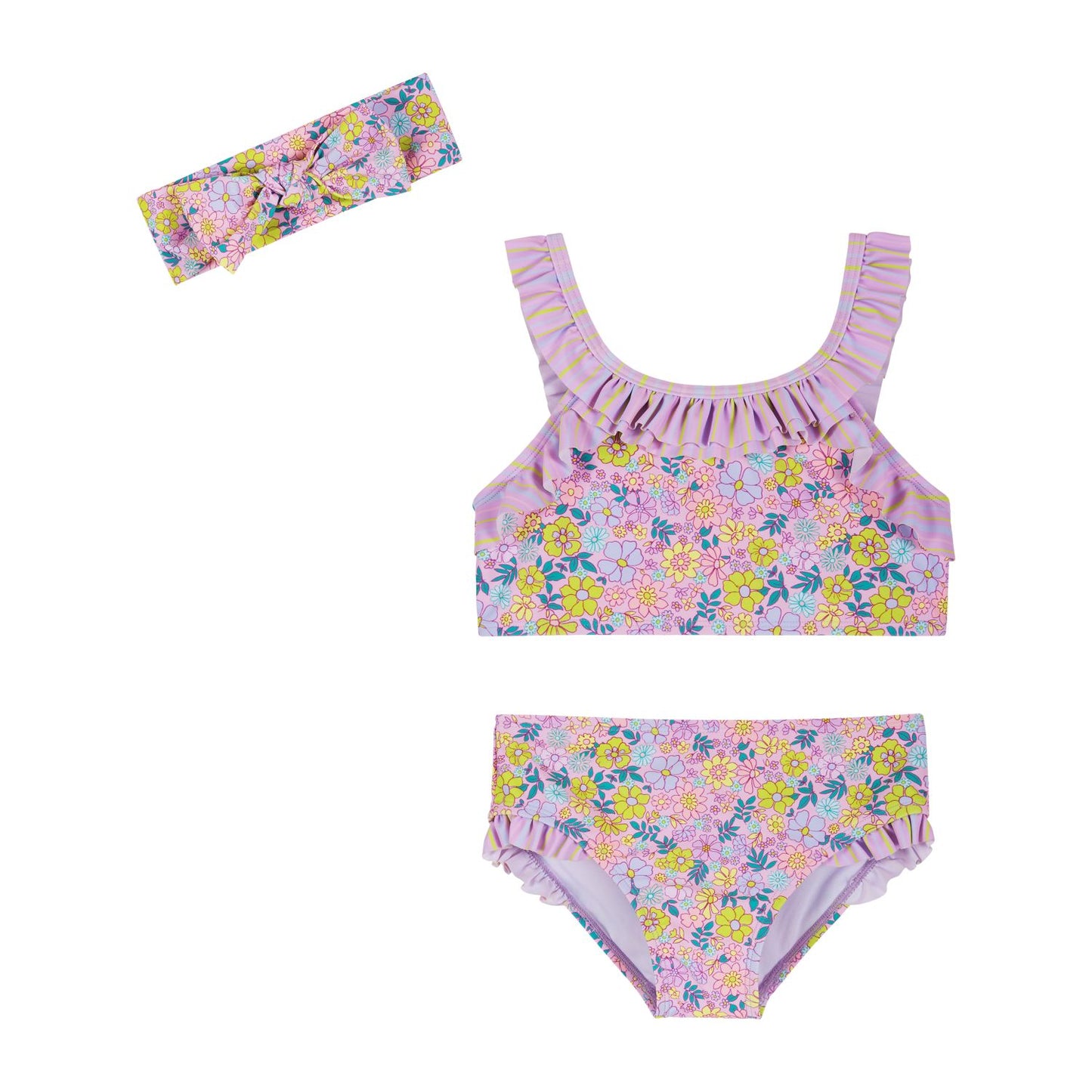 Andy & Evan Purple Floral Swimsuit & Headband