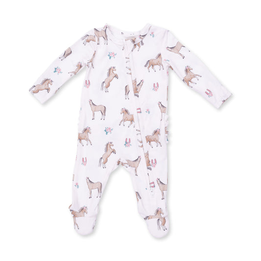 Angel Dear I love Horses Ruffle Footie