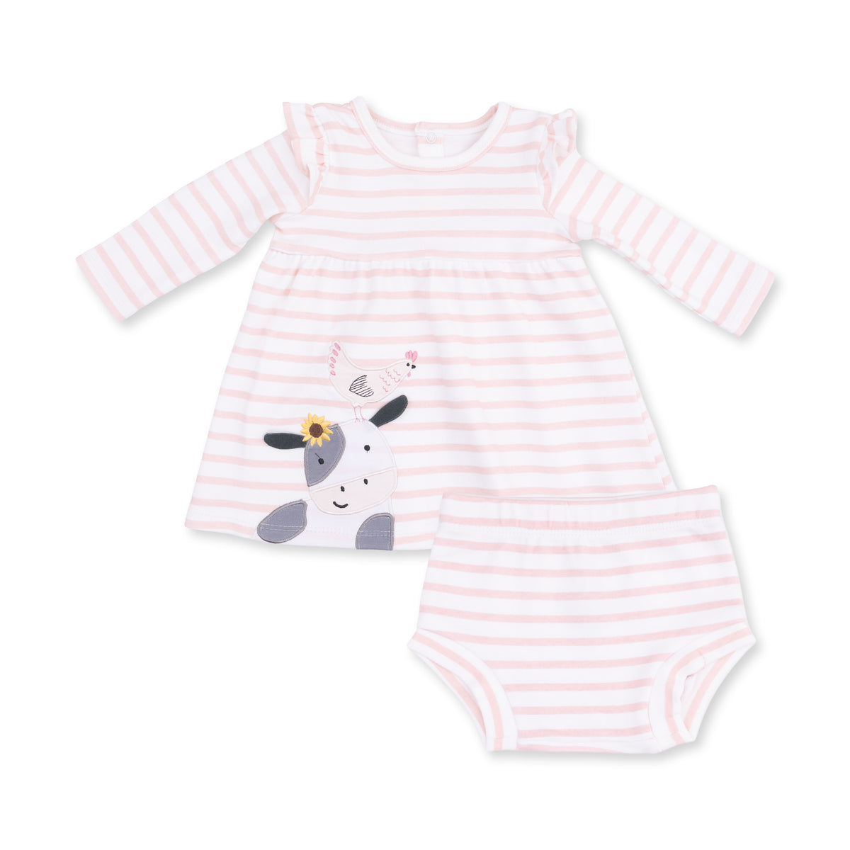 Angel Dear Pink Cow Stripe Ruffle Dress