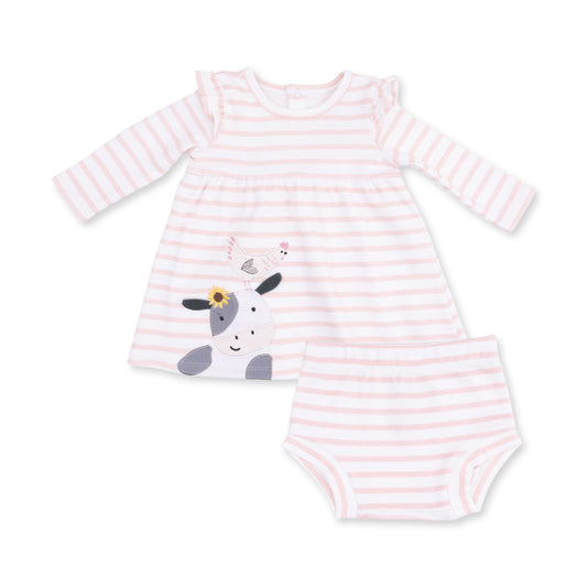 Angel Dear Pink Cow Stripe Ruffle Dress