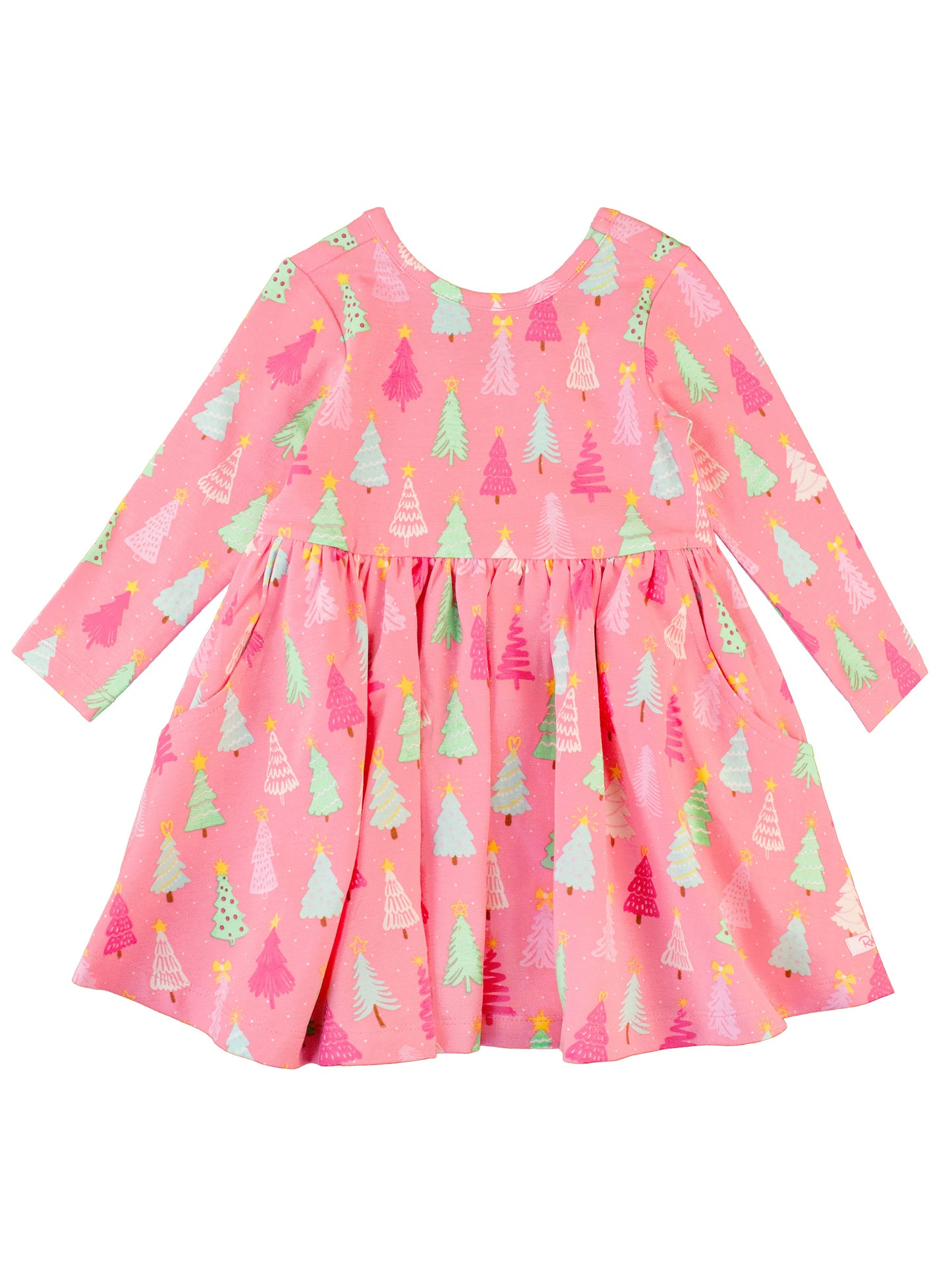 RuffleButts Merry Pink Pines Twirl Dress