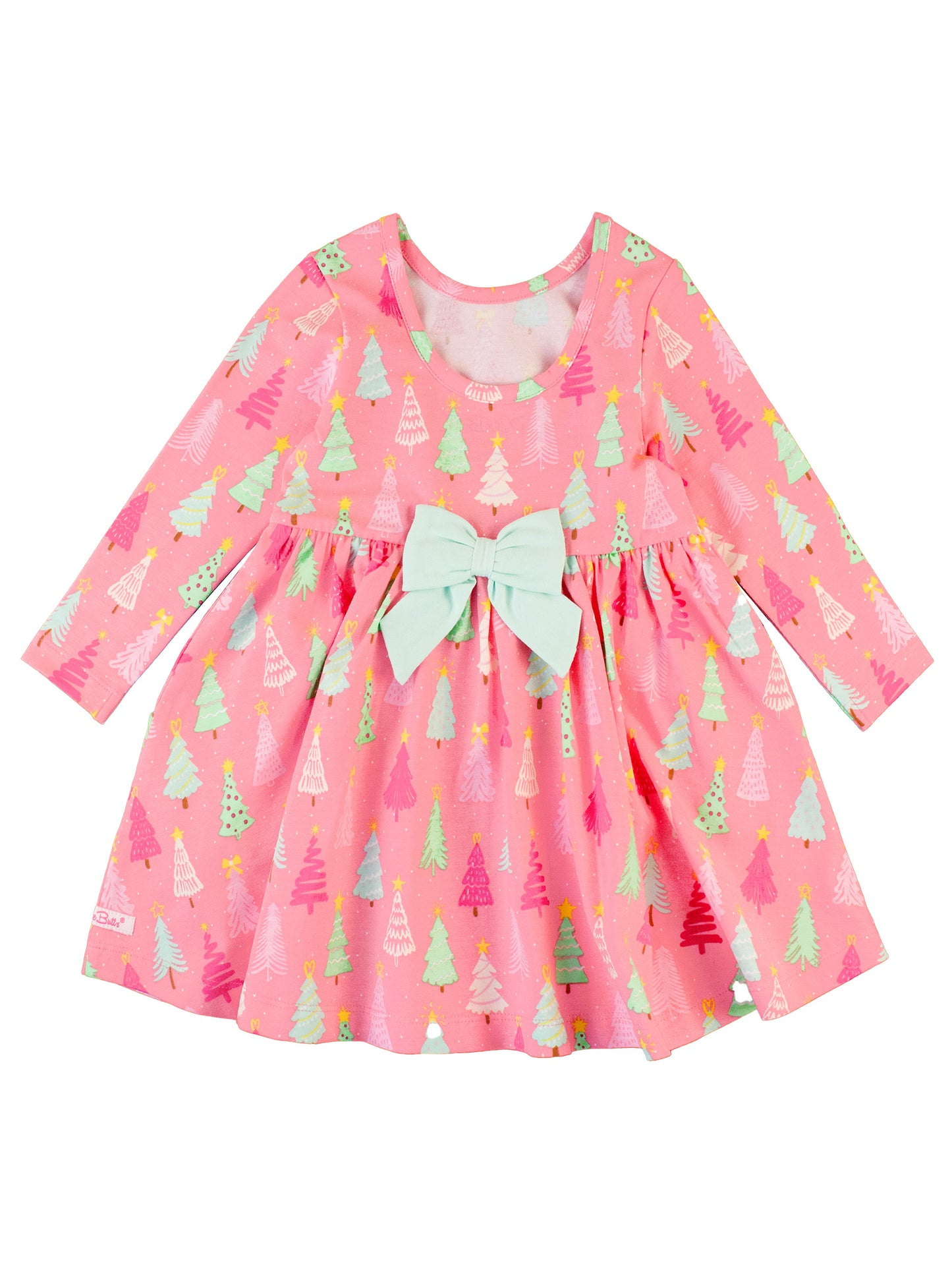 RuffleButts Merry Pink Pines Twirl Dress