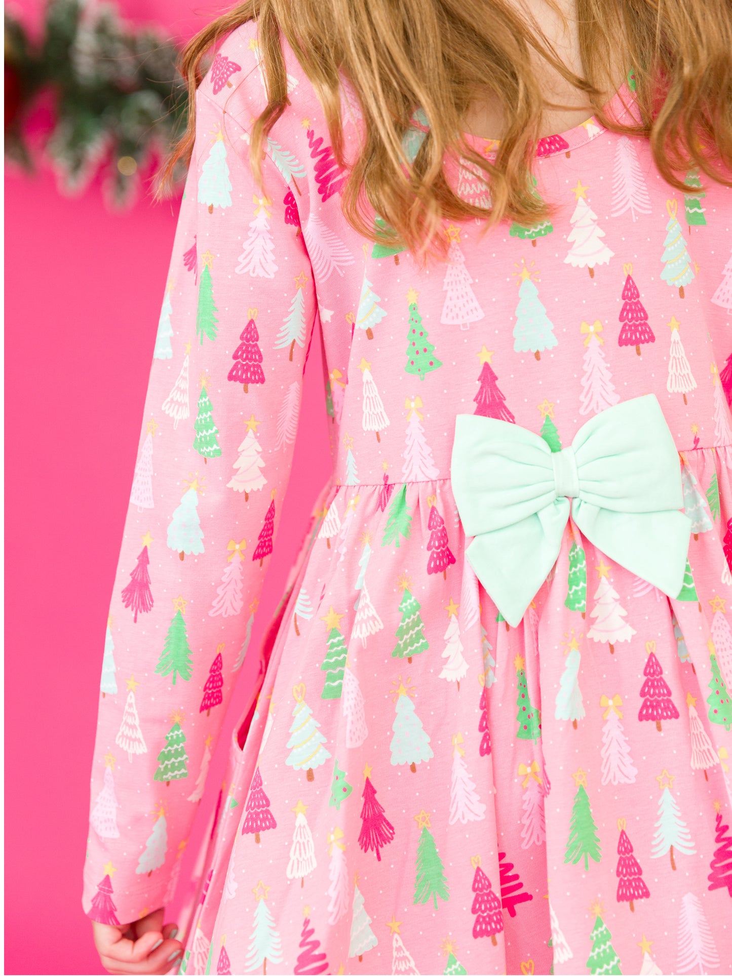 RuffleButts Merry Pink Pines Twirl Dress