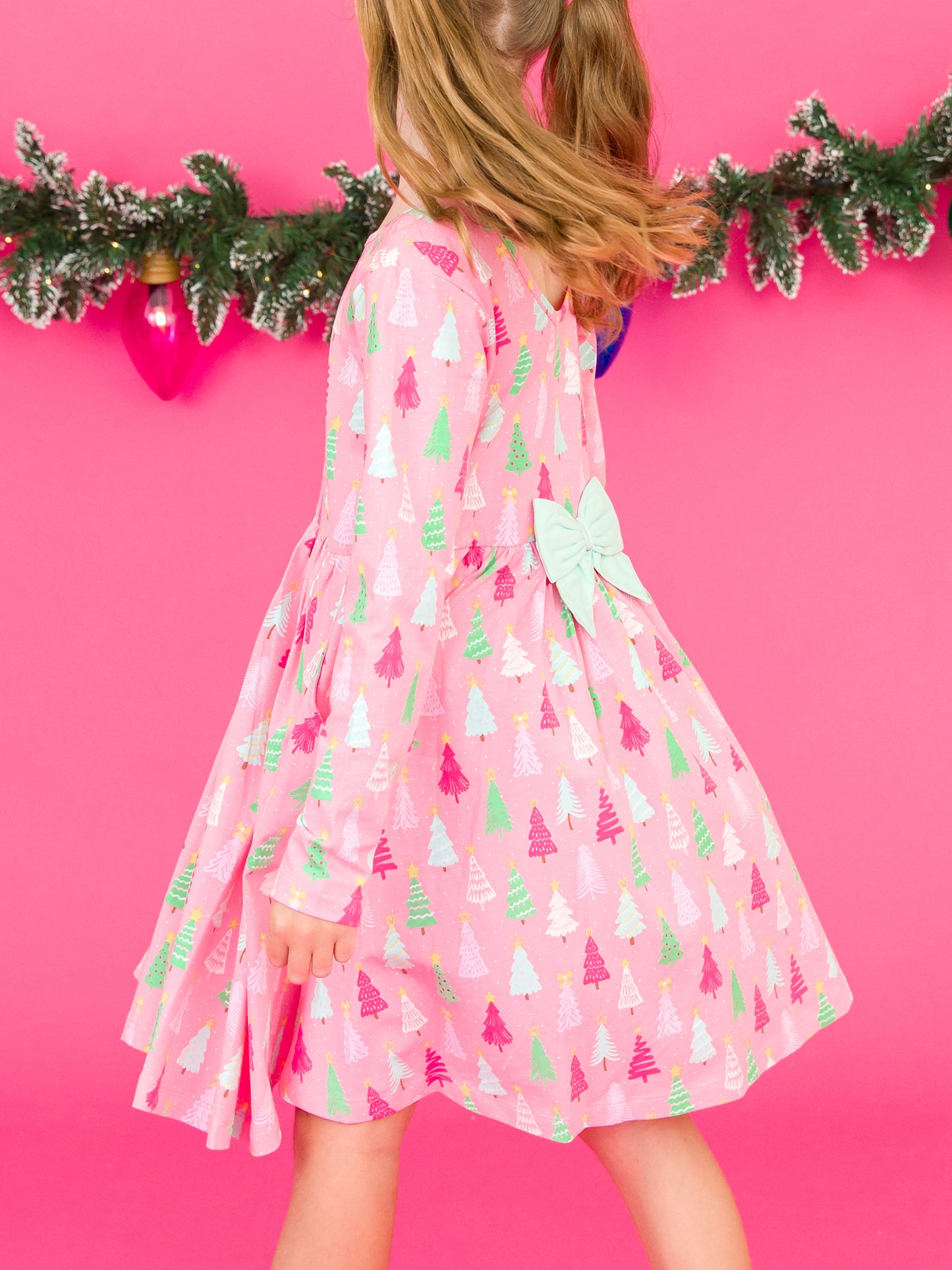 RuffleButts Merry Pink Pines Twirl Dress