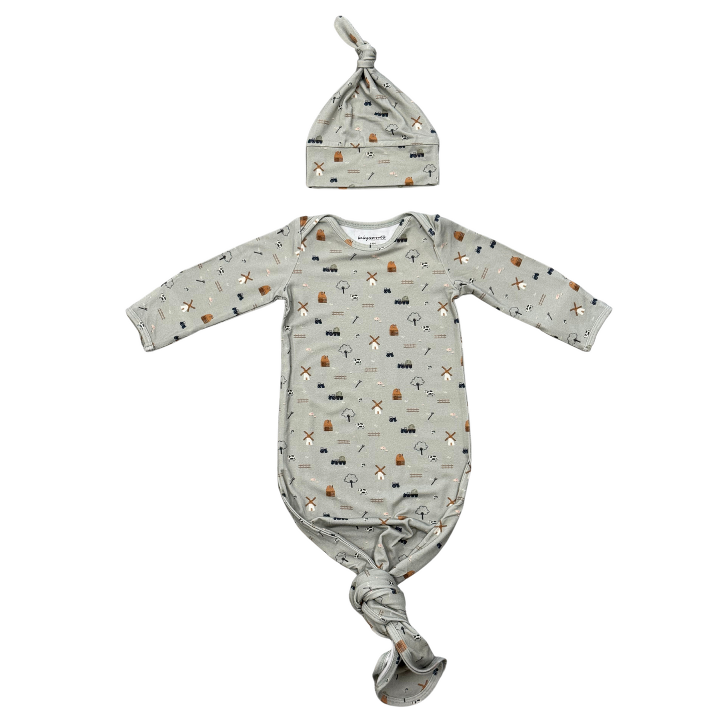 Babysprouts Farm Knotted Gown & Cap