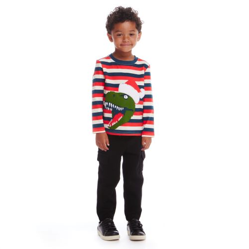 Andy & Evan Stripe Dino Santa Shirt